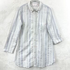 Victoria's Secret Button-Up Collared Shirt Womens M Roll-Tab Striped White Blue